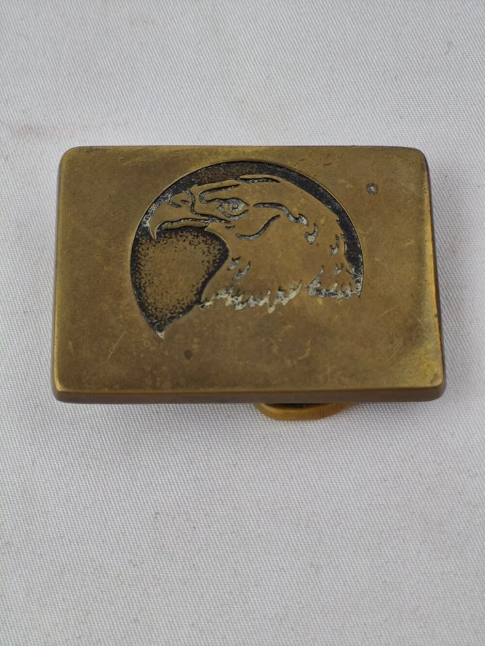 Vintage BTS Brass Belt Buckle Eagle Head Made in USA 1983 Patina Patriotic Retro